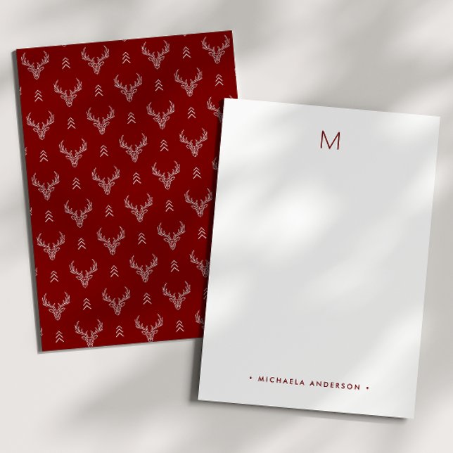 Rustic Woodland Deer Monogram & Name Stationery Card (Creator Uploaded)