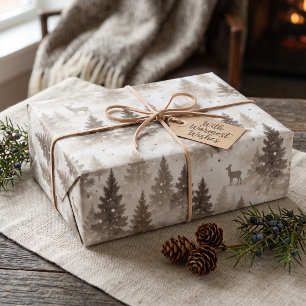 Rustic Woodland Deer Pine Forest Christmas Wrapping Paper Sheet