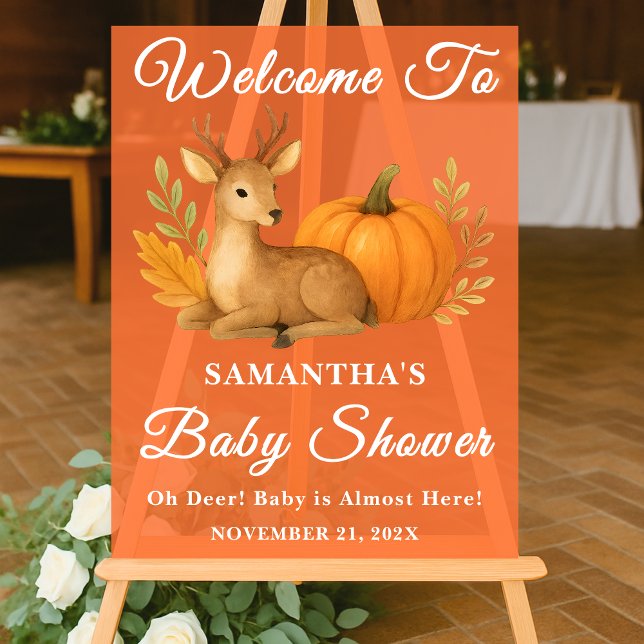 Rustic Woodland Deer & Pumpkin Fall Baby Shower Acrylic Sign (Creator Uploaded)