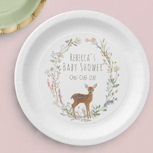 Rustic Woodland Deer Watercolor Baby Shower Favour Paper Plate