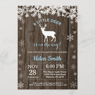 Rustic Woodland Deer Winter Boy Baby Shower Invitation