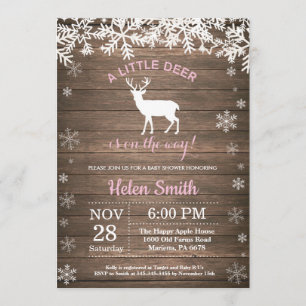 Rustic Woodland Deer Winter Girl Baby Shower Invitation