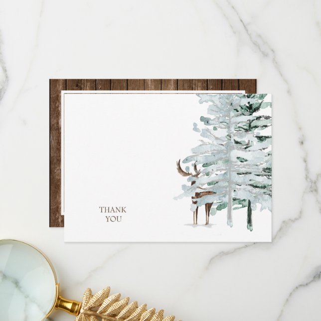 Rustic Woodland Deer & Wood Thank You Card (Front/Back In Situ)