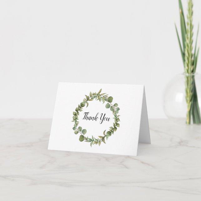 Rustic Woodland Eucalyptus Greenery Thank You Card (Front)
