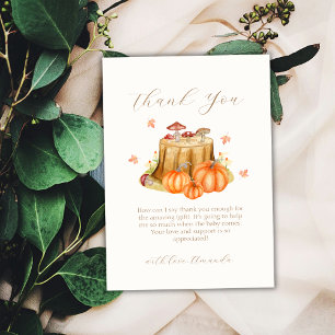 Rustic Woodland Fall Pumpkin Mushroom Baby Shower Thank You Card