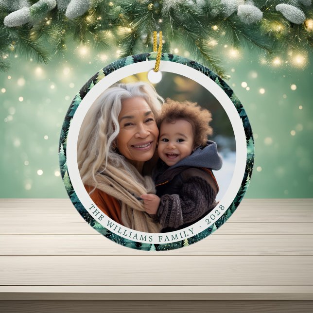 Rustic Woodland Family Christmas 2 Photos Ceramic Tree Decoration (Rustic Woodland Family Christmas 2 Photos Ceramic Ornament)