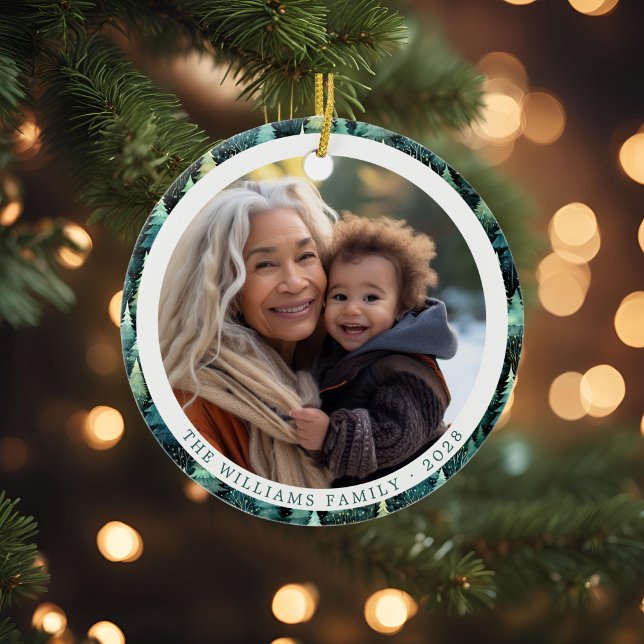 Rustic Woodland Family Christmas Photo Ceramic Tree Decoration (Rustic Woodland Family Christmas Photo Ceramic Ornament)