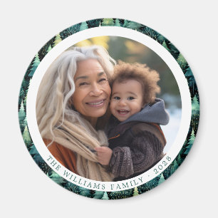 Rustic Woodland Family Christmas Photo Magnet