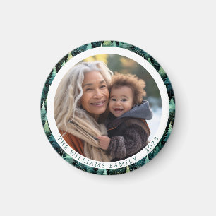 Rustic Woodland Family Christmas Photo Magnet