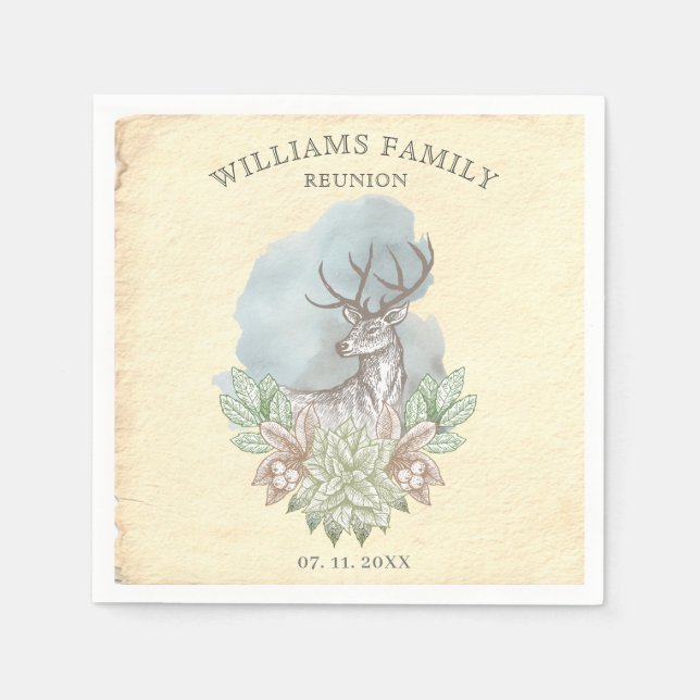 Rustic woodland family reunion paper napkin (Front)