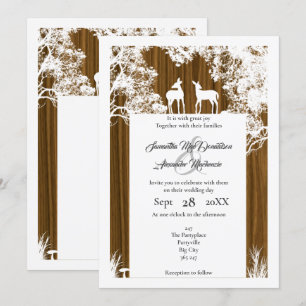 Rustic woodland faux paper cut wedding invitation