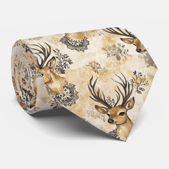 Rustic Woodland Fawn Pattern Tie (Rolled)