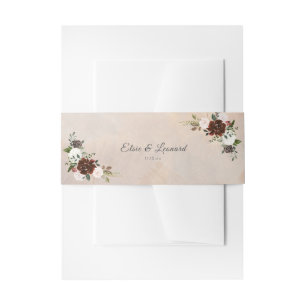 Rustic Woodland Feathers and Floral Bloom Invitation Belly Band