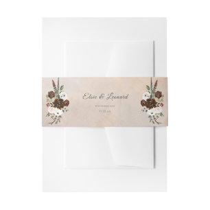 Rustic Woodland Feathers and Floral Bloom Invitation Belly Band