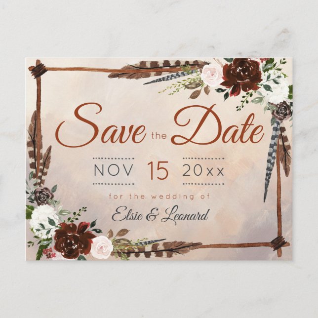 Rustic Woodland Feathers and Floral Bloom Postcard (Front)