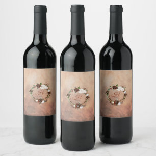 Rustic Woodland Feathers and Floral Bloom Wine Label