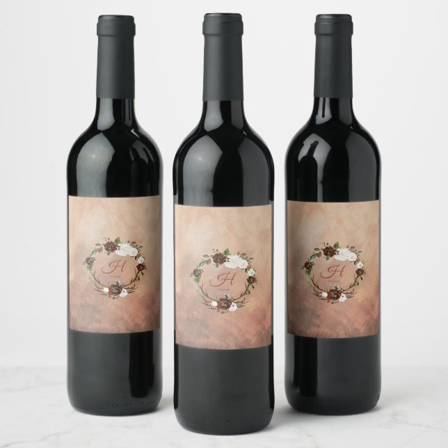 Rustic Woodland Feathers and Floral Bloom Wine Label (Bottles)