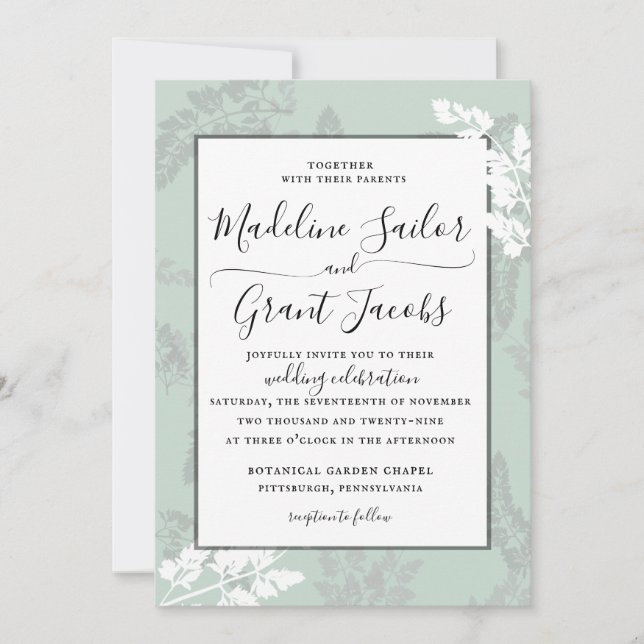 Rustic Woodland Foliage Sage Wedding Invitation (Front)