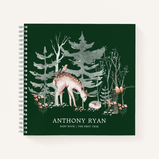 Rustic Woodland Forest Animals Baby First Year Not Notebook (Front)