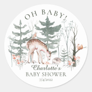 Rustic Woodland Forest Animals Baby Shower  Classi Classic Round Sticker