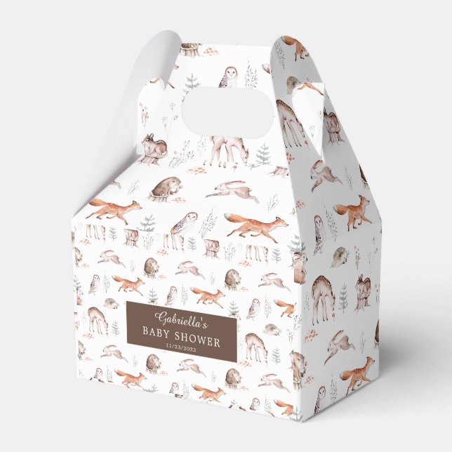 Rustic Woodland Forest Animals Baby Shower Favour Box (Front Side)