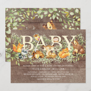 Rustic Woodland Forest Animals Baby Shower Invitation