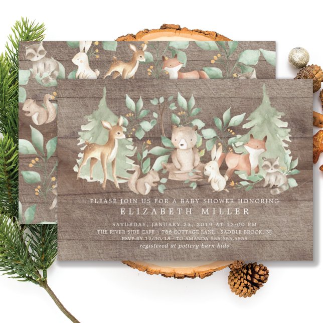 Rustic Woodland Forest Animals Baby Shower Invitation (Creator Uploaded)