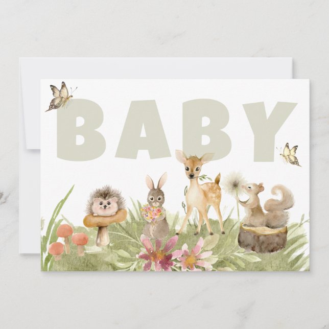 ** Rustic Woodland Forest Animals Baby Shower Invitation (Front)