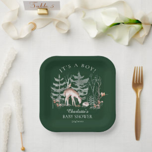 Rustic Woodland Forest Animals Baby Shower  Paper  Plate