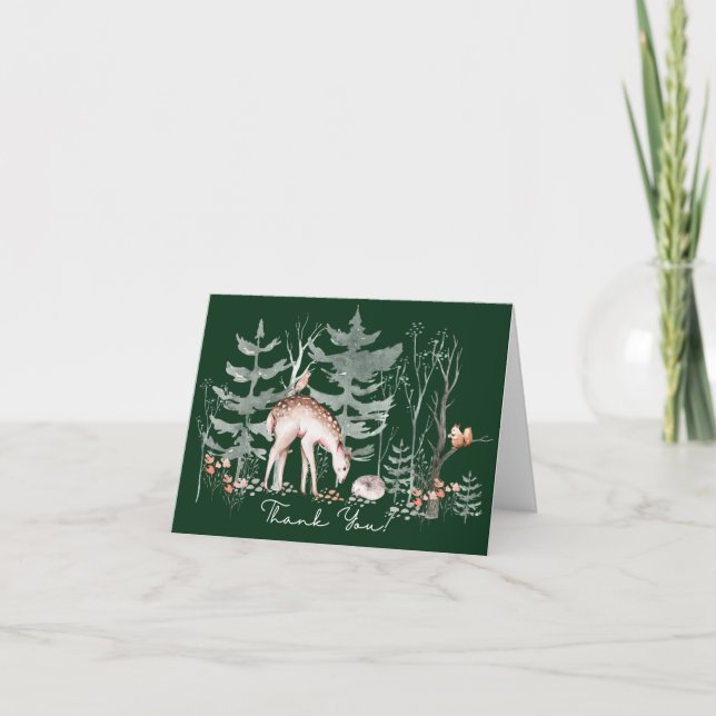 Rustic Woodland Forest Animals Baby Shower  Thank  Thank You Card (Front)