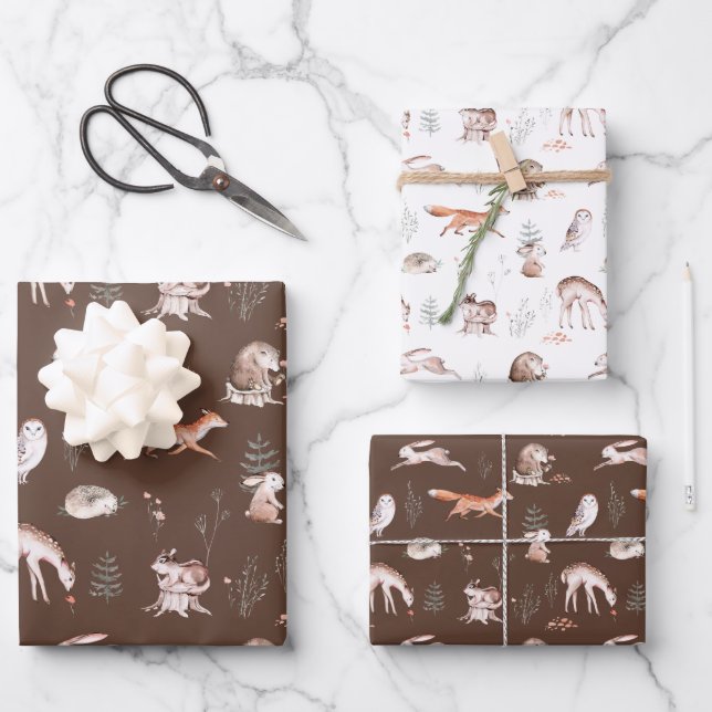 Rustic Woodland Forest Animals Baby Wrapping Paper Sheet (Front)