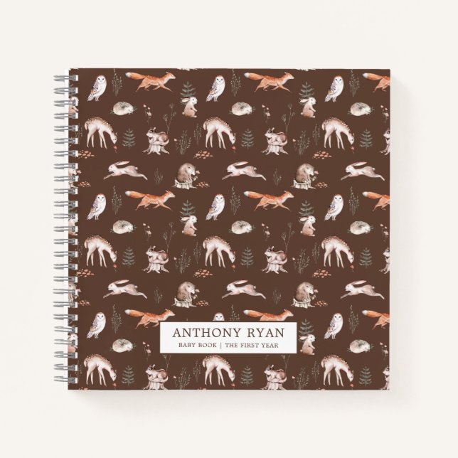 Rustic Woodland Forest Animals Baby's First Year N Notebook (Front)
