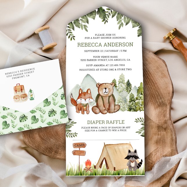 Rustic Woodland Forest Animals Camping Baby Shower All In One Invitation (Creator Uploaded)