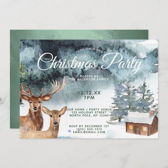 Rustic Woodland Forest Animals Christmas Party Invitation (Front/Back)