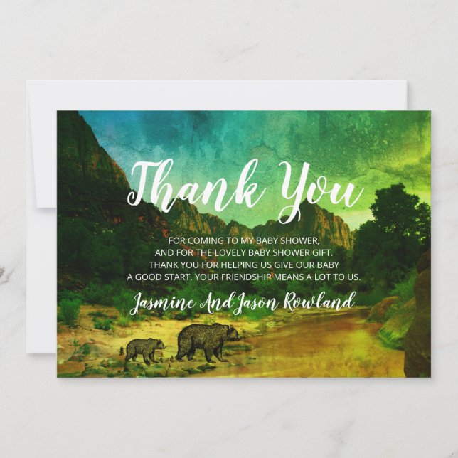 Rustic Woodland Forest Bears Baby Shower Thank You Card (Front)