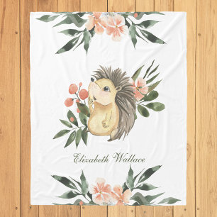 Rustic Woodland Forest Cute Hedgehog Fleece Blanket