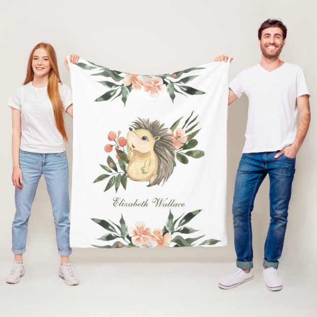 Rustic Woodland Forest Cute Hedgehog Fleece Blanket (In Situ)