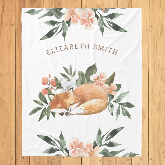 Rustic Woodland Forest Cute Sleeping Fox Fleece Blanket (Creator Uploaded)
