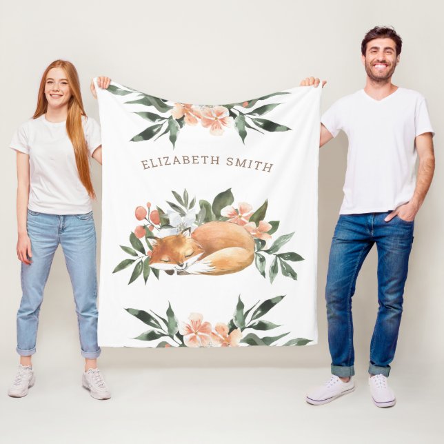 Rustic Woodland Forest Cute Sleeping Fox Fleece Blanket (In Situ)