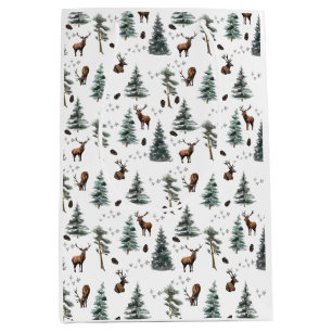 Rustic Woodland Forest Deer/Buck Christmas  Medium Gift Bag