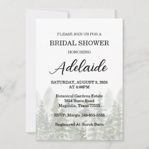 Rustic Woodland Forest Green Bridal Shower Invitation