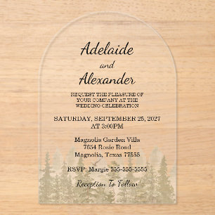Rustic Woodland Forest Green Wedding Acrylic Invitations