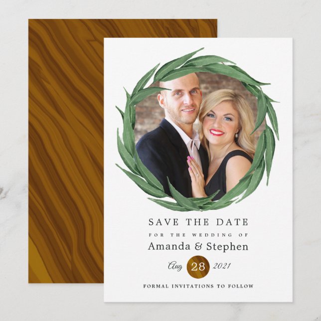 Rustic Woodland Forest Greenery Wedding Save The Date (Front/Back)