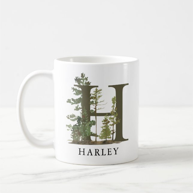 Rustic Woodland Forest  Letter H Monogram Name  Coffee Mug (Left)