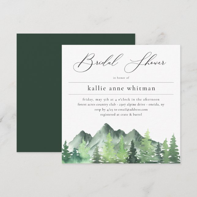 Rustic Woodland Forest Mountain Bridal Shower Invi Invitation (Front/Back)