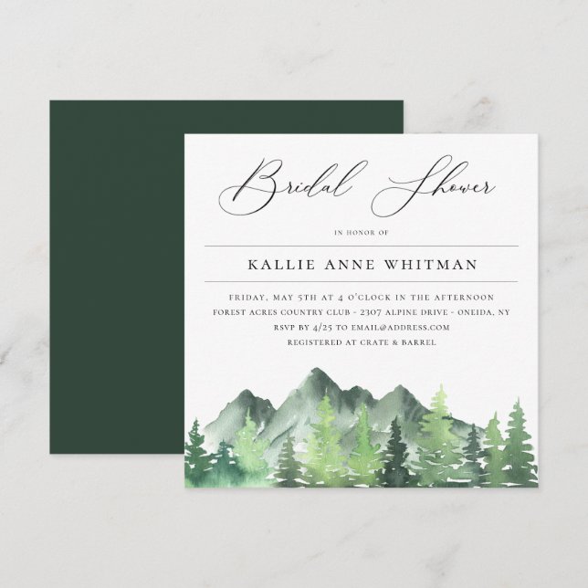 Rustic Woodland Forest Mountain Bridal Shower Invitation (Front/Back)