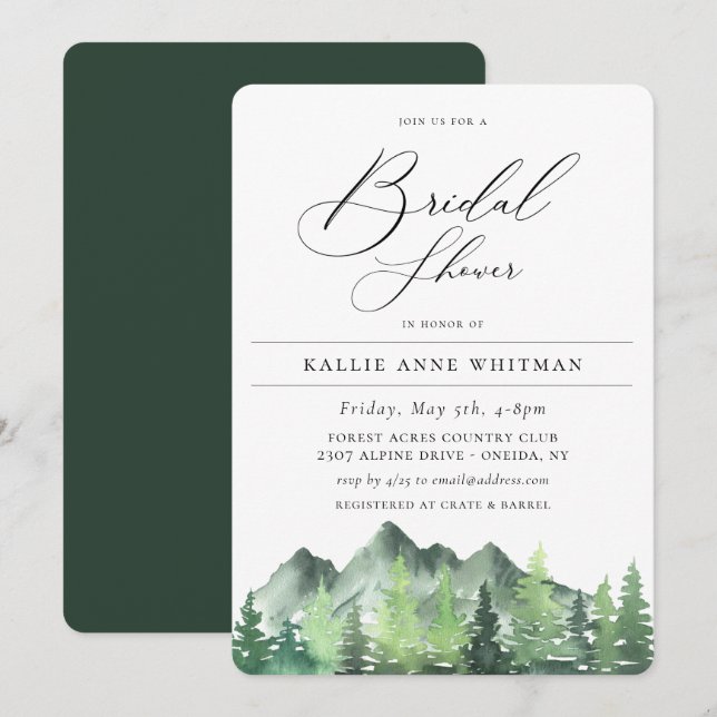 Rustic Woodland Forest Mountain Bridal Shower Invitation (Front/Back)