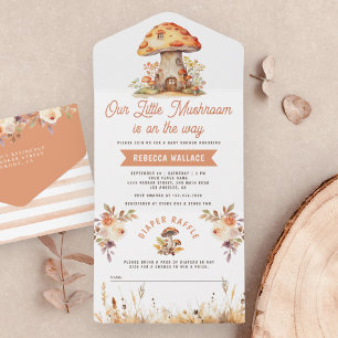 Rustic Woodland Forest Mushroom Baby Shower All In One Invitation