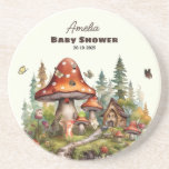 Rustic Woodland Forest Mushroom Baby Shower Fall  Coaster<br><div class="desc">Add a charming touch to your woodland-themed celebration with this Whimsical Woodland Forest Mushroom Baby Shower Glass Coaster. Featuring hand-painted red mushrooms, soft greenery, and earthy fall tones, this elegant coaster is both decorative and functional. Perfect as a baby shower favour, table accent, or keepsake gift, it complements rustic, forest,...</div>
