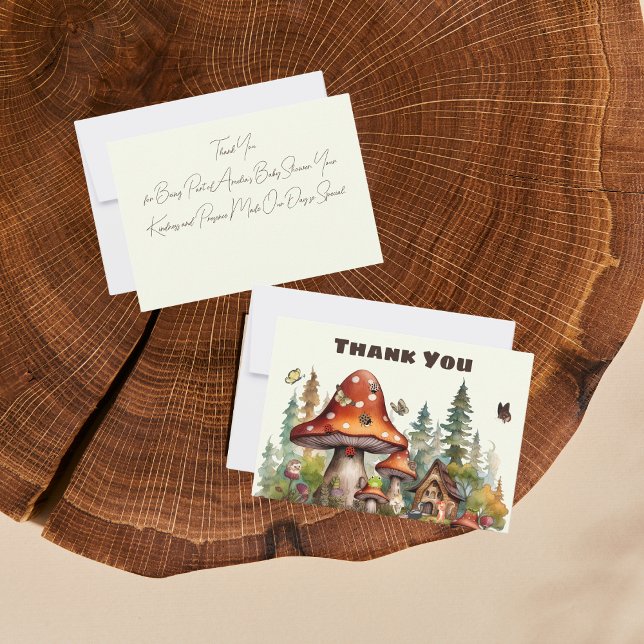Rustic Woodland Forest Mushroom Baby Shower Fall  Thank You Card (mushroom baby shower fall autumn theme)